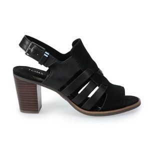 TOMS Black Majorca Heel Sandals‎ Size 6.5, Suede & Leather